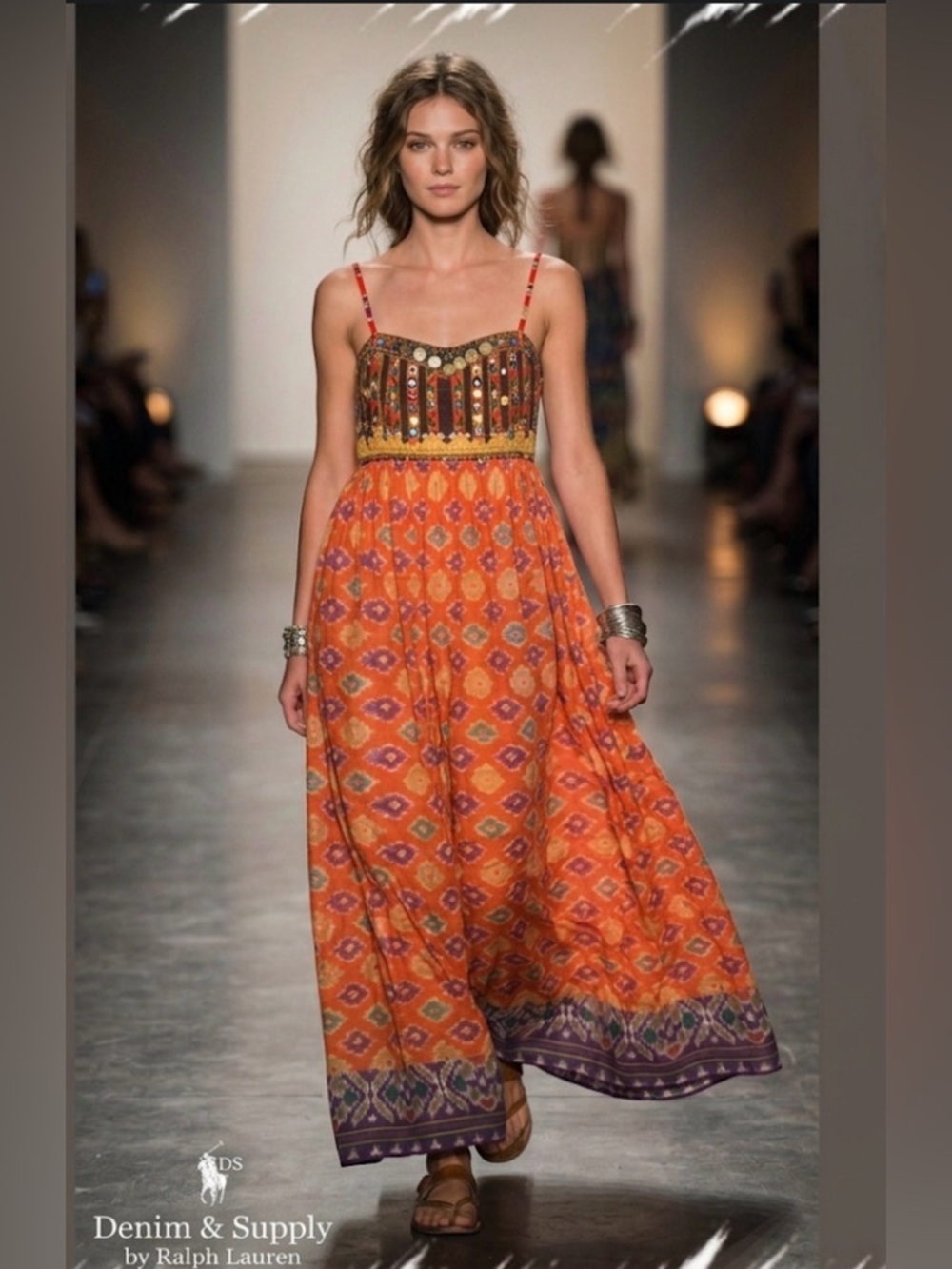 Denim & Supply Ralph Lauren Orange Beaded Bohemian Maxi Dress